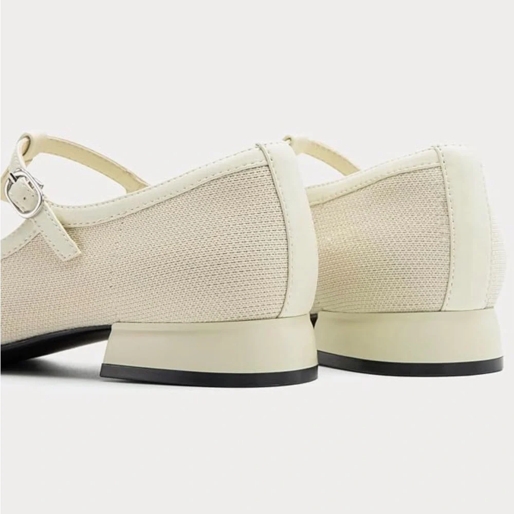 NWT Flabelus Cosy Island Mary Janes, Double Strap Light Cream Recycled Knit Sz 8 - Picture 5 of 12